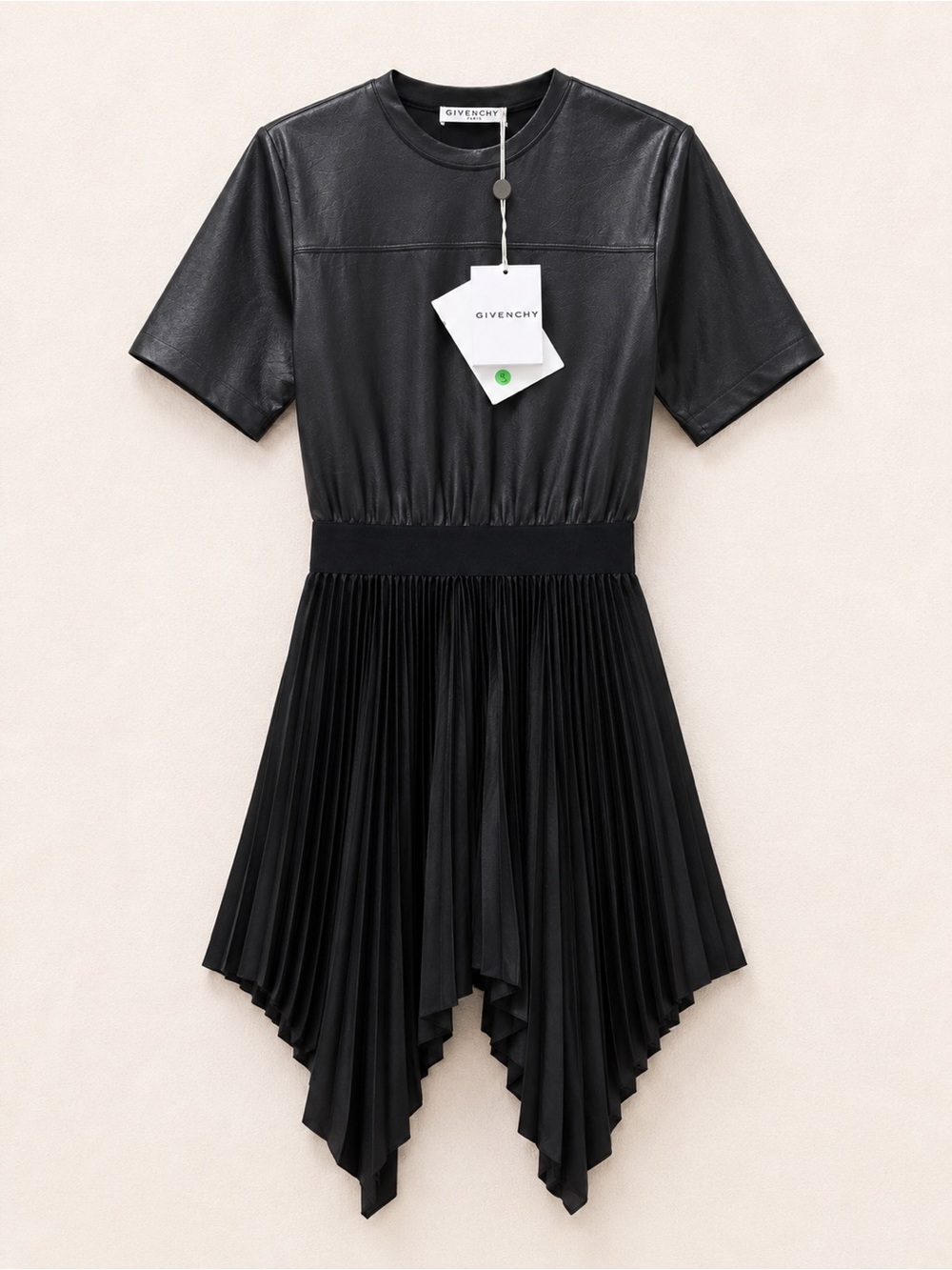 Givenchy Black Pleated Leather Dress with Logo Back